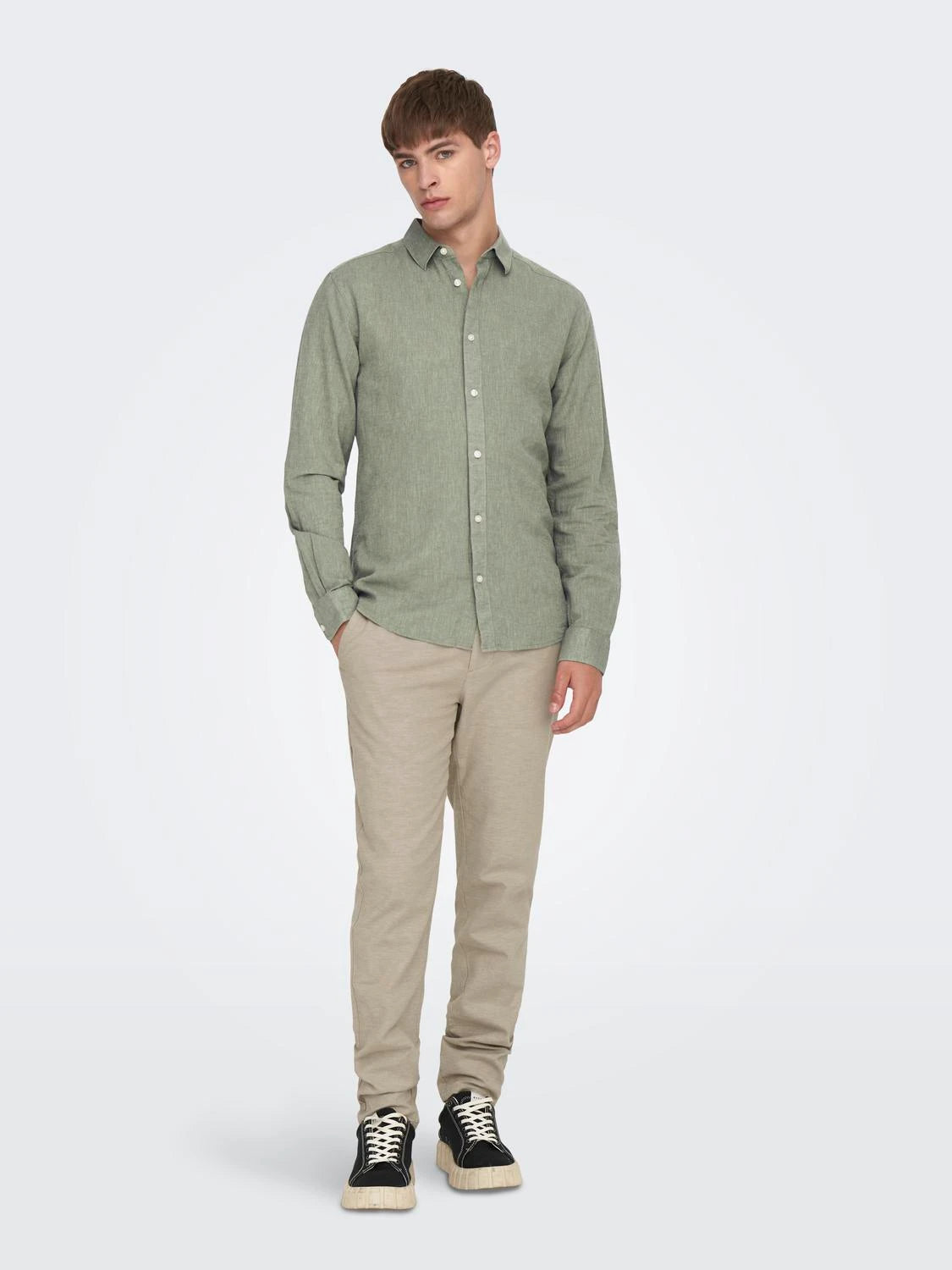 Only & Sons Caiden ls solid linen shirt